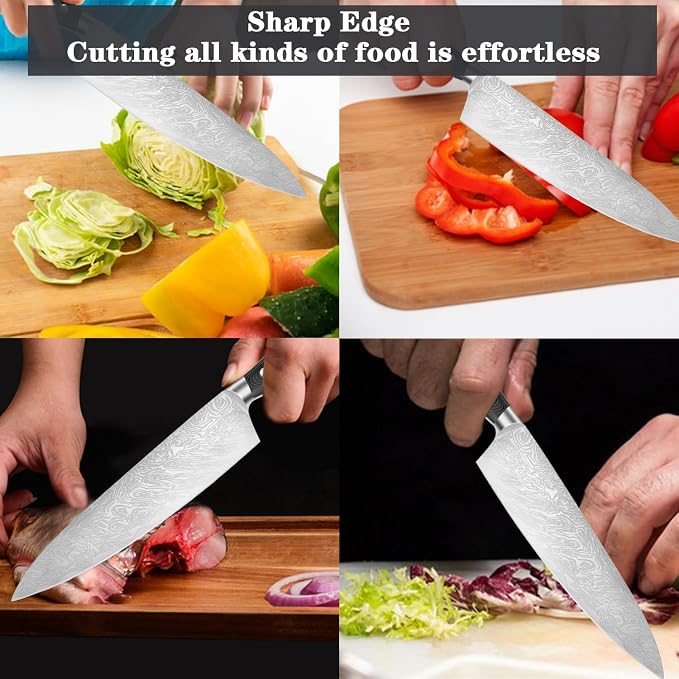 Chef Knife,Super Sharp Professional Kitchen Knife,Ultimate 8 Inch Chef's Knife with Ergonomic Handle, Gift Box for Family & Restaurant (silver)