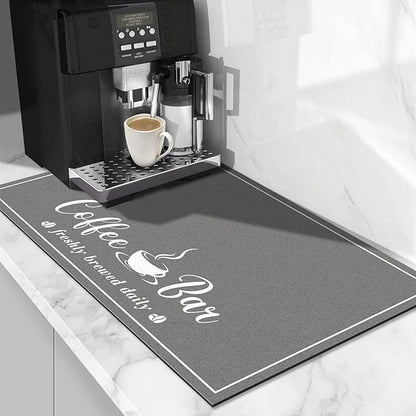 CooRug Absorbent Coffee Mat, Fashion Dish Drying Mat for Kitchen Counter Coffee Bar Accessories Espresso Machine Dish Rack 16" x 24" Dark Grey