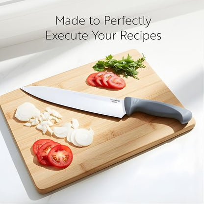 Restaurantware Comfy Grip 10 Inch Chef's Knife 1 Sharp Cooking Knife - Ergonomic Handle Non-Slip Grip Gray Stainless Steel Kitchen Knife Dishwashable Slice Dice Mince or Chop Ingredients