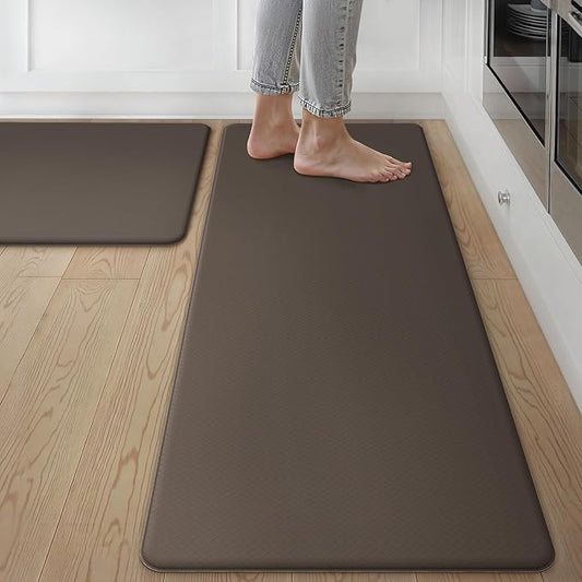 GENIMO Kitchen Mats for Floor 2PCs, Washable Anti Fatigue Mat for Cushioned, 17.3"x47"+17.3"x30", Waterproof Kitchen Rugs, Non Slip Comfort Standing Mat Rug for Home, Sink, Laundry, Chocolate Brown