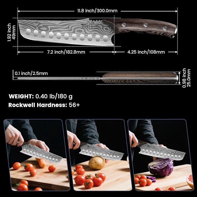 SYOKAMI Nakiri Knife, 7.2 Inch Japanese Inspired Vegetable Chef Knife with Straight Edge, Sharpened Rounded Tip, Lightweight Full Tang Kitchen Knife with Ergonomic Wood Handle, Gift for Home Cooks