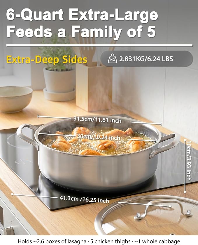 LOLYKITCH 6QT Tri-Ply Stainless Steel Sauté Pan with Lid + 8" Nonstick Fry Pan Set, Detachable Handle, Induction Compatible, Oven-Safe, PFOA-Free Cookware for Searing, Frying & Everyday Cooking