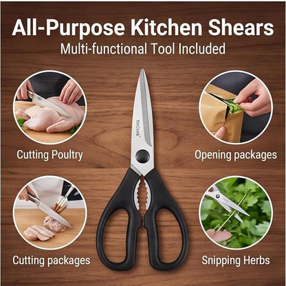 McCook® Knife Sets, German Stainless Steel Knife Block Sets with Built-in Sharpener, 15 Piece Chef Knife and More, Razor Sharp, Restaurant Grade, Anti-Rust, Elegant Box for Gift
