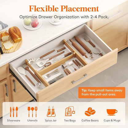 Lifewit 2.4" High 8 Pack Bamboo Drawer Dividers 33-42cm/13-16.5" Adjustable Wooden Drawer Organizer for Clothes/Utensils, Expandable Drawer Separator for Dresser/Kitchen/Bedroom/Office Organization