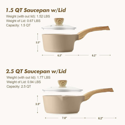 SENSARTE 1.5 & 2.5 Quart Ceramic Sauce Pan Sets with Lid, Cooking Pots Set, Nonstick Saucepan Set with Pour Spout, Small Kitchen Pot, Non toxic Saucepot, Induction Comptable, PFOA PTFE PFAS Free