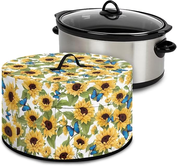 Butterflies Sunflowers Slow Cooker Cover Protection Crock for Pot Dust Cover Fits for Most 6-8 Quart Small Kitchen Appliance Decor