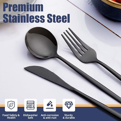 40 Piece Black Silverware Set, Stainless Steel Flatware Cutlery Set Service for 8 Including Forks Spoons Knives,Kitchen Utensil Set,Tableware for Home and Restaurant, Dishwasher Safe