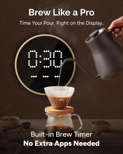 INTASTING Gooseneck Electric Kettle with Precise ±1℉ Temperature Control, Wood-Accented Handle, Stainless Steel Interior, Quick Heating Pour Over Kettle for Coffee & Tea, 0.9L, Matte Grey