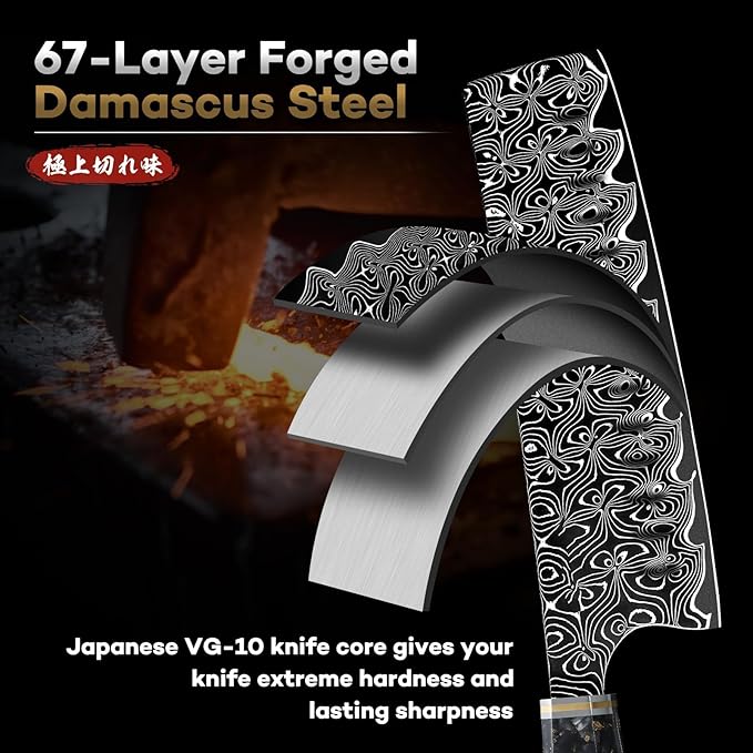 Huusk Damascus Nakiri Knife 7 Inch, Japanese Damascus Steel Chef Knives, Cleaver and Vegetable Knife with Ergonomic Resin Handle, Razor Sharp Kitchen Knives, Birthday Cooking Gifts for Men and Women