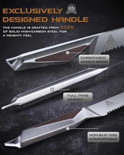 Resharpenable 8-Inch Bread Knife – Multifunction Serrated Knife with Wavy Edge, High-Carbon German Stainless Steel & Full Tang for Efficient Homemade Bread Slicing