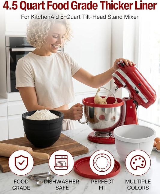 Silicone Bowl Liners for KitchenAid Tilt-Head 4.5QT Mixers, Kitchen Aid Accessories and Attachments for Baking and Cooking, Foldable Dishwasher Microwave Safe, 3pcs with Lids