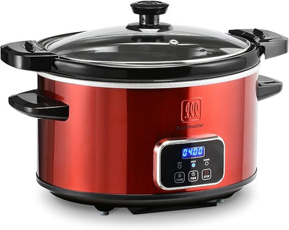 Toastmaster 4-Quart Digital Slow Cooker with Locking Lid - Food Warmer for Dip, Soups, Parties, Meal Preparation & More - Red
