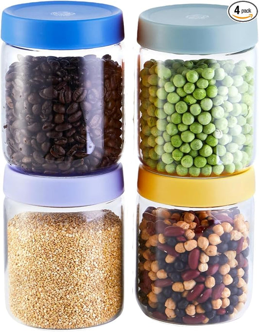 4 Pack 16oz Borosilicate Glass Meal Prep Jars with Airtight Lids - Leak & Spill Proof, Wide Mouth, BPA-Free - Freezer to Oven Safe for Soup, Bone Broth, Overnight Oats