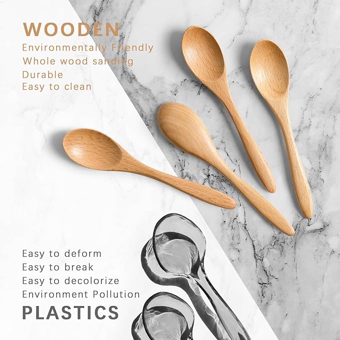 4 PCS Small Wooden Spoons, 5.8 Inch Honey Spoons for Tea, Beech Wooden Honey Teaspoon for Coffee, Little Tiny Wood Spoons, Bamboo Table Spoon for stirring, Wooden Spoons for Utensils Set