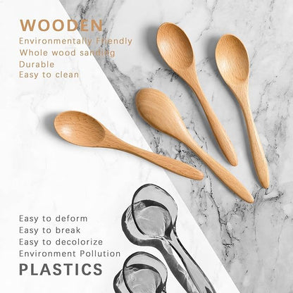4 PCS Small Wooden Spoons, 5.8 Inch Honey Spoons for Tea, Beech Wooden Honey Teaspoon for Coffee, Little Tiny Wood Spoons, Bamboo Table Spoon for stirring, Wooden Spoons for Utensils Set