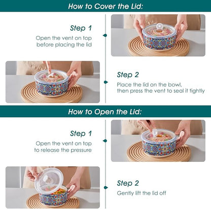 vancasso Serving Bowls with Lids Set of 4, Ceramic Nesting Mixing Bowls for Food Storage, Prep and Stackable, Dishwasher & Microwave Safe Gift Set, 60/36/20/10 OZ, Series SIMI