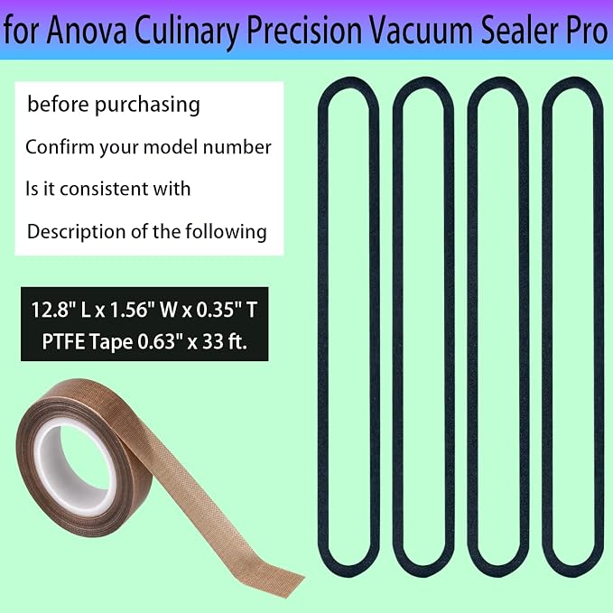 4 Pack Foam Replacement Gaskets compatible with Anova Culinary Precision Vacuum Sealer Pro,Teflon Tape/PTFE Tape for Anova Culinary Precision Vacuum Sealer Pro（PTFE Tape 33 Feet） (12.8*1.56*0.35)