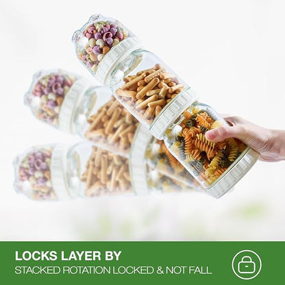 Hoa Kinh Glass Overnight Oats Jars with Lids, 3Pack Leak Proof Small Stackable Glass Jar Kitchen Canisters for Overnight Oats, Cereal, Clear Empty Jars with Lids for Kitchen