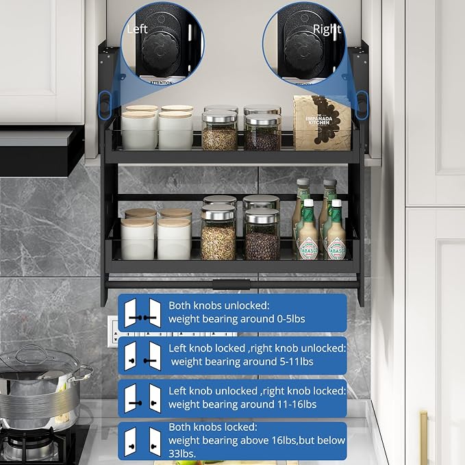 Upper Kitchen Cabinet Storage Pull Down Shelf Spice Rack Organizer (24inch Cabinet)