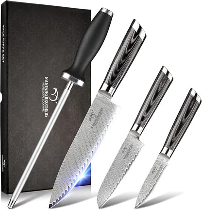 NANFANG BROTHERS Damascus + VG10 Knife,73 Layers, Sharp,Multi-functional,Cooking Utensils,Cutting Meat,Vegetables,Fruits,Home Use,Commercial