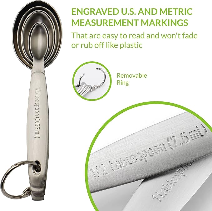 Spring Chef - Oval Measuring Spoons Set of 7 & Measuring Cups Set of 7 Bundle. Easy to Read Measurement Markings For Measures Dry and Liquid Ingredients