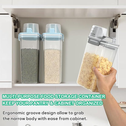 TBMax Rice Storage Container 2 Pack, Plastic Kitchen Pantry Food Storage Container with Cup, Small Pet Dog Cat Food Container Dispenser-Grey