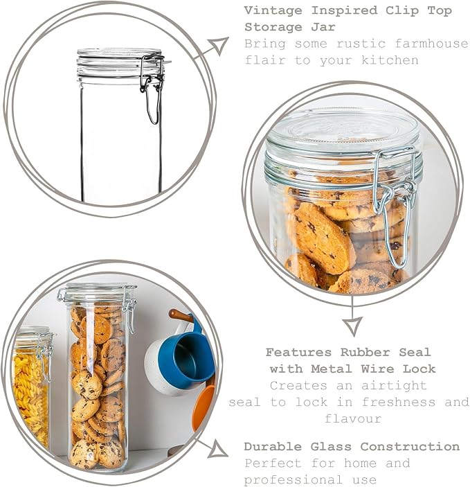 Bormioli Rocco Fido Cylinder 46 oz Airtight Jar (Set of 2) - BPA-Free Glass Ingredient Container - Ideal for Canning, Fermentation, Pantry Organization, Kitchen Storage - Dishwasher & Food Safe