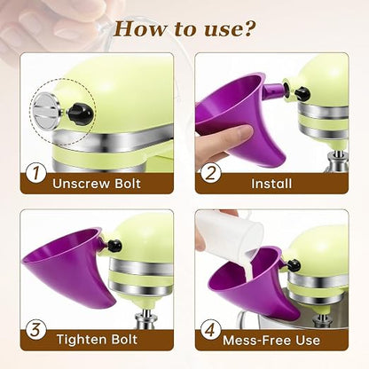 Purple Stand Mixer Accessories Compatible with KitchenAid Artisan KSM150, Food-Grade Flour Funnel for 5 Quart Tilt-Head Stand Mixer, Anti-Splash Kitchen Funnel, Easy to wash and Reuse