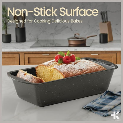 Nonstick Loaf Pan Set Pack of 1, Carbon Steel 11" Large Baking Bread Pan, Oven Safe Up to 450°F, PFOA, PFOS, PTFE Free, Space Saving Stackable Design, Stain Resistant, Dishwasher Friendly, Gray Marble