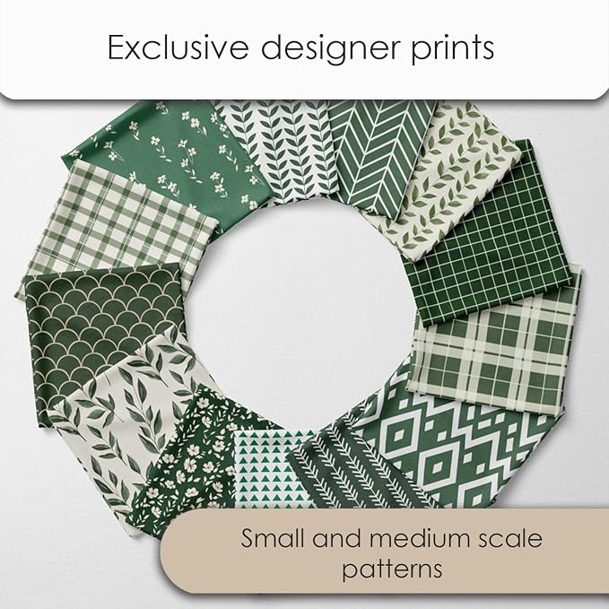 Cotton Satin Patchwork Fabric Panel – 35 Designs, 20×20 cm Squares, Single Piece 150×110 cm, Green Botanical Quilt Fabric (Forest Green Patchwork Set, 35pcs 8x8 inch)