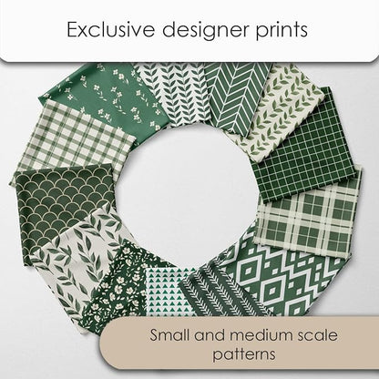 Cotton Satin Patchwork Fabric Panel – 35 Designs, 20×20 cm Squares, Single Piece 150×110 cm, Green Botanical Quilt Fabric (Forest Green Patchwork Set, 35pcs 8x8 inch)