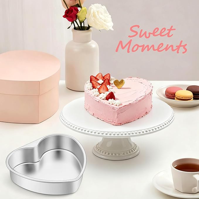 E-far 8 Inch Heart Cake Pan, 3Pcs Stainless Steel Heart Shaped Cake Mold, Cake Tin Baking Pan for Valentine's Day Anniversaries Wedding, Non-Toxic & Dishwasher Safe