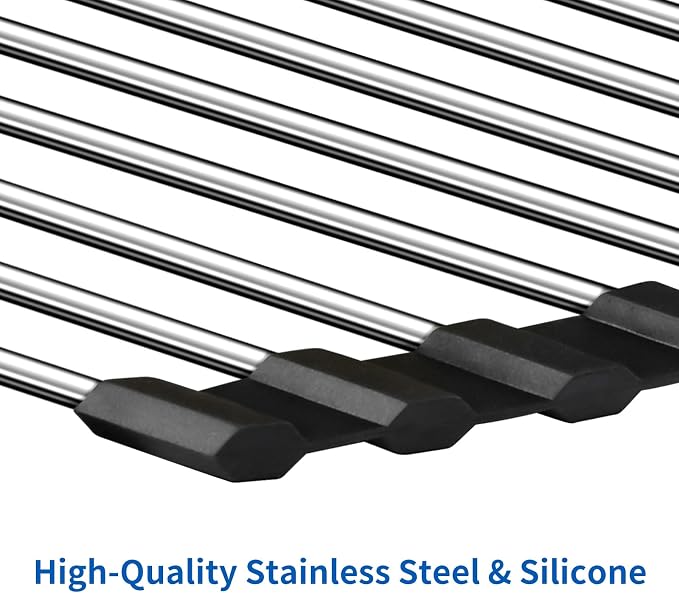 Triangle Dish Drying Rack for Sink Corner, 18/8 Stainless Steel with Thickened Silicone Edge, Roll-Up Space Saving Sink Caddy, Non-Slip Sponge Holder & Drainer Mat for Kitchen Counter