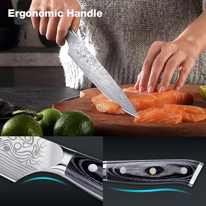 8" Chef Knife,High Carbon Stainless Steel Chef Knife,kitchen knife with Finger Guard and Knife Sharpener,Chef Knife Gift Box for Family and Friends
