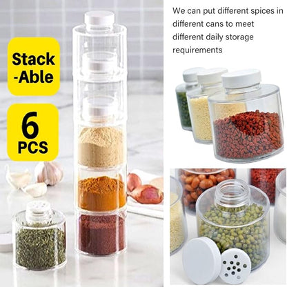 Horoper 6 Pcs Seasoning Box, Transparent Stackable Spice Pot Spice Tower, Spice Storage Box with Separate Covers, Travel Seasoning Pot Spice Jars Containers with Sifters