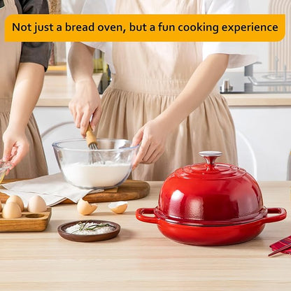 Velaze Enameled Cast Iron Dutch Oven for Bread Baking,5 QT Bread Oven Pot with Dome Lid for Crispy Artisan Bread & Bakery-Style Homemade Loaves(Red)