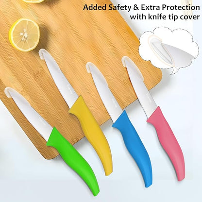 4-Piece Colored Paring Knife Set, 3.7 Inch Stainless Steel Sharp Fruit Vegetable Peeling Knives with Ergonomic Anti-Slip Large Handle, Small Kitchen Utility Knife for Daily Meal Prep, Assorted