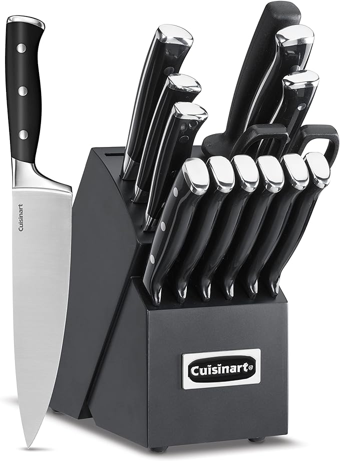 Cuisinart 15-Piece Knife Set with Block, High Carbon Stainless Steel, Forged Triple Rivet (Black/Black)