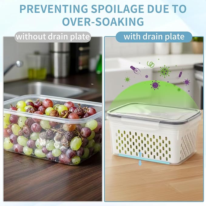 Grape Container for Fridge,3PCS(0.9-13.5Qt) | Leakproof Grape Container with Removable Colander,Dishwasher&Microwave Safe,Keep Fruits, Vegetables, Meat Fresh Longer