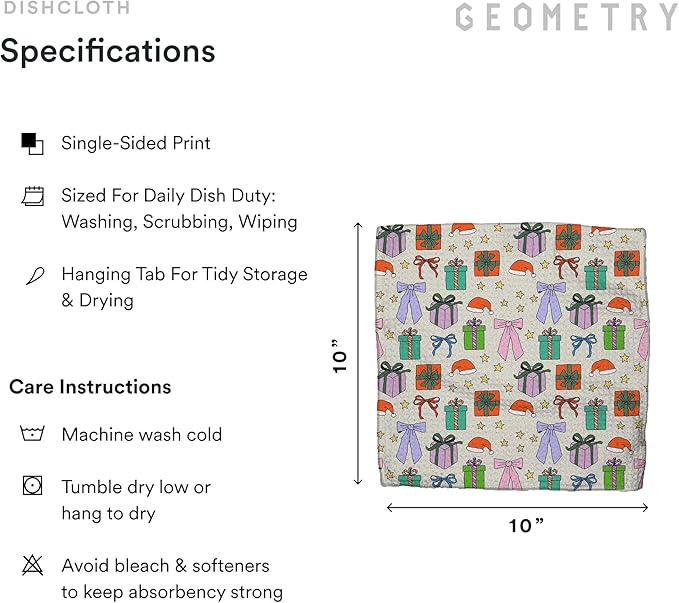 GEOMETRY Holiday Kitchen Dish Cloths - Quick Dry Dishcloths for Kitchen - Premium Dish Rags with Geoweave - 3-Pieces (Wrapped Up, 10"x10")