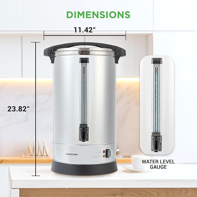 NutriChef 19L Water Boiler Hot Water Dispenser Urn | Large Electric Kettle with Keep Warm Function, Safety Lock Lid & Stainless Steel Inner Pot for Tea & Hot Beverages (Black & Silver).