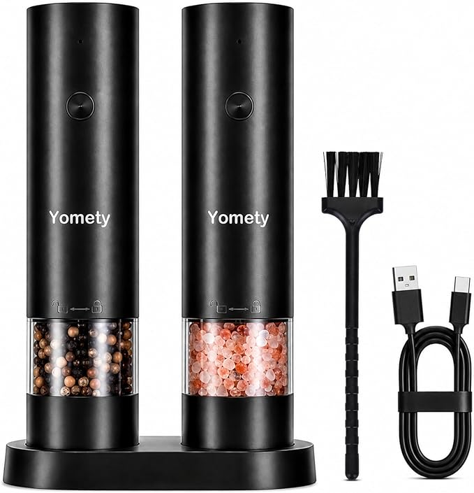 Electric Salt and Pepper Grinder Set-Rechargeable Salt and Pepper Mill Set All in One, Automatic Refillable Adjustable Coarseness Ceramic Grinder, Salt and Pepper Shakers for Kitchen Gadgets