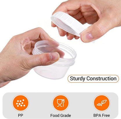 DEMORA 5 oz Small Plastic Containers with Twist on Lids [20 Sets], Stackable Little Food Storage Containers for Snack Lunch Meal Prep Salad Dressings, Freezer/Microwave/Dishwasher Safe, BPA Free