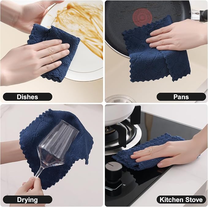 Homaxy 18 Pack Kitchen Cloths Dish Towels (7" x 9", Navy Blue), Super Soft and Absorbent Coral Velvet Dishcloths, Fast Drying No Lint Microfiber Cleaning Rags