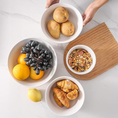 HASENSE Nesting Ceramic Mixing Bowls Set of 4, 2.1/1.5/1.0/0.5 Qt White & Terracotta Stoneware Bowls, Farmhouse Bowls for Cooking, Prepping, Salad & Soup, Dishwasher & Microwave Safe, Serving Dishes