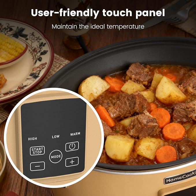 HOMECOOKIN Slow Cooker, Extra Large 10 Quart Programmable Slow Cookers with Timer, Dishwasher Safe Glass Lid & Crock, Kitchen Appliance for Families and Gatherings, Brown
