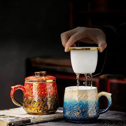 Lacquer Moment Handcrafted One-of-a-Kind Lacquer Cup 360ml (12.2oz) with Removable Infuser Artisan Chinese Lacquerware Luxury Gift for Her Him Mother’s Day Birthday Anniversary (Azure Tide)