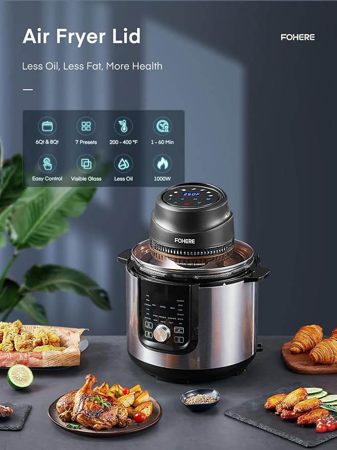 Air Fryer Lid for Instant Pot 6Qt/8Qt, 7 in 1 with LED Touchscreen, Turn Your Pressure Cooker Into in Seconds, Air Fryer Accessories and Recipe Cookbook Included