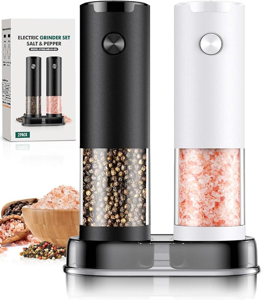 Electric Salt and Pepper Grinder Set Automatic Grinder for Kitchen Battery Pepper Mill Shakers Adjustable Coarseness Upgraded Larger Capacity with Led Gifts for Mom