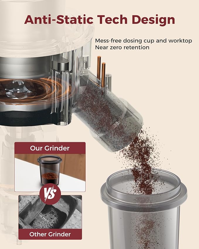 Tuni G3 64mm Flat Burr Coffee Grinder, 100 Grind Settings Electric Espresso Grinder with Single Dose Set | Commercial Grade Precision, Touchscreen | Anti-Static Tech | Stainless Steel (Silver)